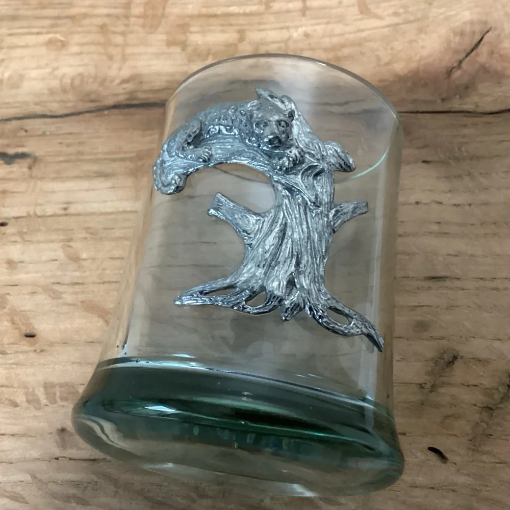 ⚫️ Vintage - Frankli Wild Pewter Leopard Whiskey Tumbler Glass - Rare